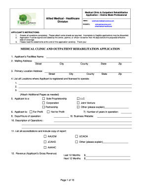 Medical Clinic Professional Liability Application