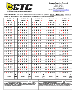 Energy Training Council Test Form