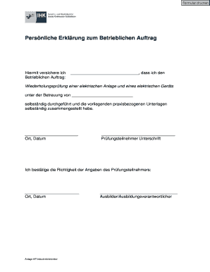 Persönliche Erklärung zum Betrieblichen Auftrag
