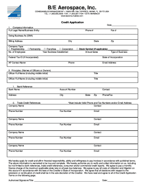 B/E Aerospace Credit Application