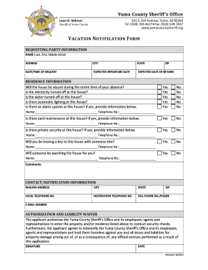 Vacation Notification Form