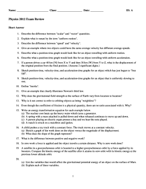Physics 2012 Exam Review