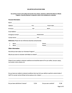 VOLUNTEER APPLICATION FORM - FCSSAA
