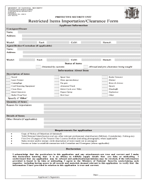 Jamaica Restricted Items Importation/Clearance Form