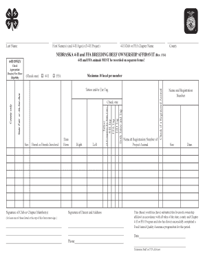 Nebraska 4-H and FFA Breeding Beef Ownership Affidavit