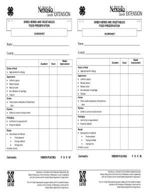 Dried Herbs and Vegetables Scoresheet