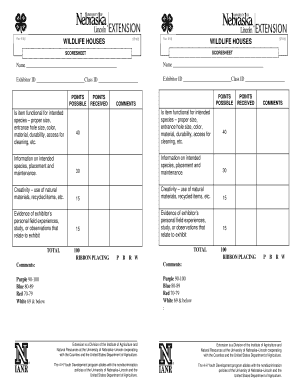Wildlife Houses Scoresheet
