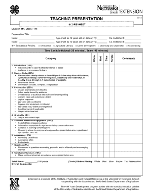4-H Teaching Presentation Scoresheet