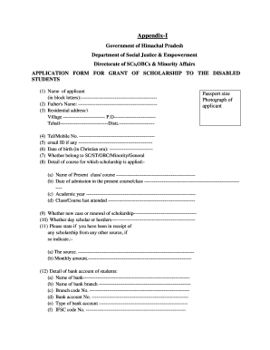 APPLICATION FORM FOR GRANT OF SCHOLARSHIP TO THE DISABLED - himachal nic