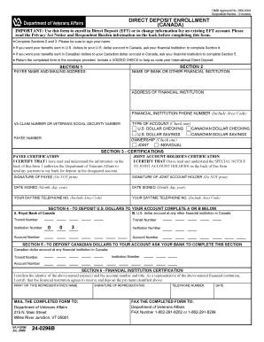 Direct Deposit Enrollment Form for Veterans