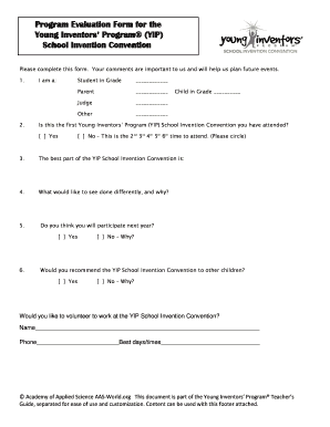 Program evaluation form template - Program Evaluation Form for the Young Inventors Program - aas-world