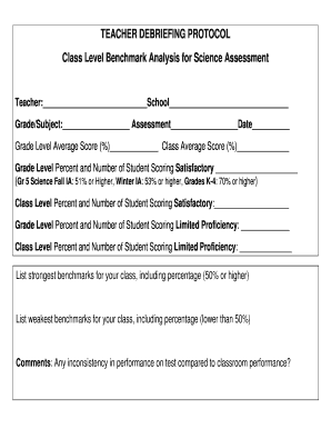 fillable online teacher debriefing protocol class level benchmark analysis