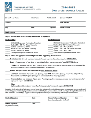 Cost of Attendance Appeal Form