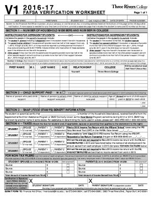 FAFSA Verification Worksheet