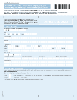 Departing Australia Superannuation Payment Form