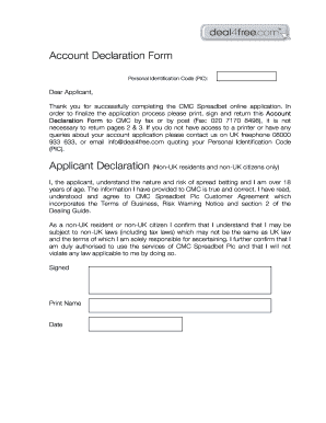 CMC Spreadbet Account Declaration Form