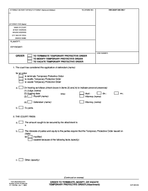 Order to Terminate Modify or Vacate Temporary Protective Order