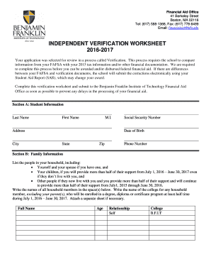 Independent Verification Worksheet