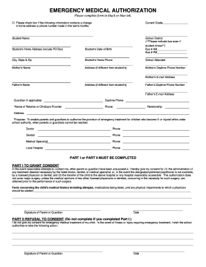 Emergency Medical Authorization Form