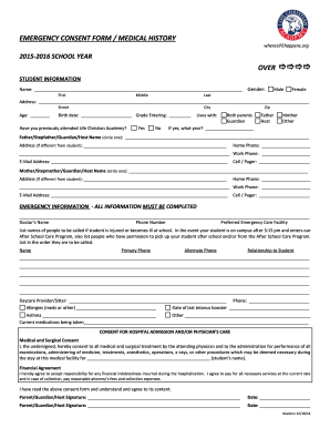 Emergency Consent Form Medical History