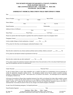 Emergency Medical Treatment Field Trip Consent Form