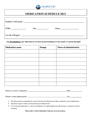 School Medication Schedule Form