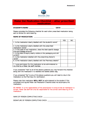 Mater Dei Medication Checklist