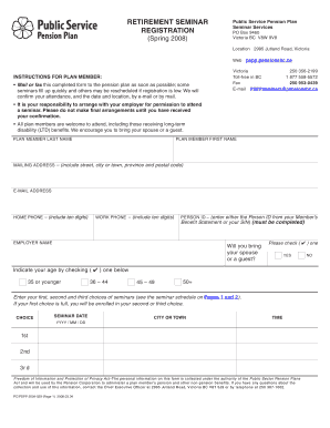 Public Service Pension Plan Retirement Seminar Registration Form