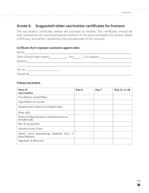 Rabies Vaccination Certificate