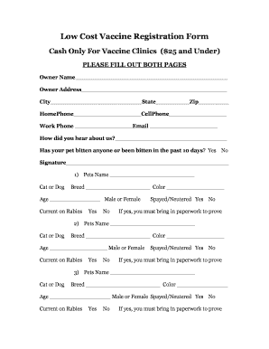 Low Cost Vaccine Registration Form