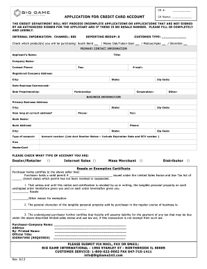 Application for Credit Card Account