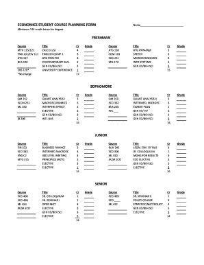 Economics Student Course Planning Form