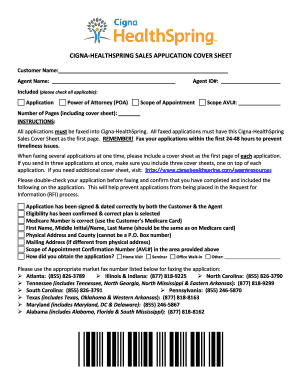 Cigna-HealthSpring Sales Application Cover Sheet