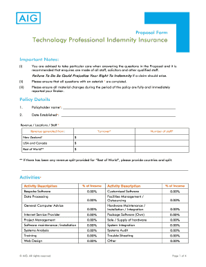 Technology Professional Indemnity Insurance Proposal Form