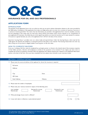 Oil and Gas Insurance Application Form