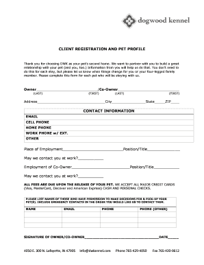 Pet Boarding Registration Form