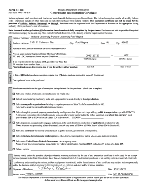 Indiana Sales Tax Exemption Certificate