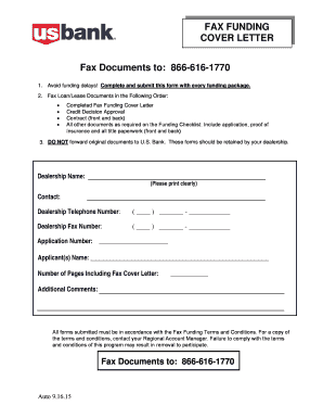 Fax Funding Cover Letter