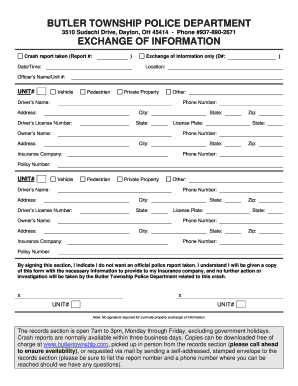 Butler Township Police Exchange of Information Form
