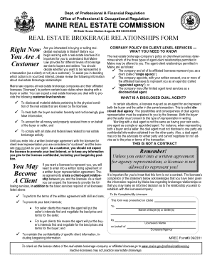 Maine Real Estate Brokerage Relationships Form