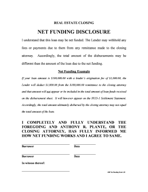Real Estate Closing Net Funding Disclosure