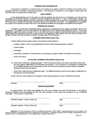Michigan Real Estate Agency Disclosure Form