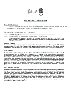 Home Warranty Disclosure Form