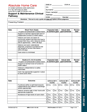 Support & Maintenance Clinical Pathway Form