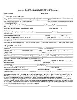 Residential Lease Application Form