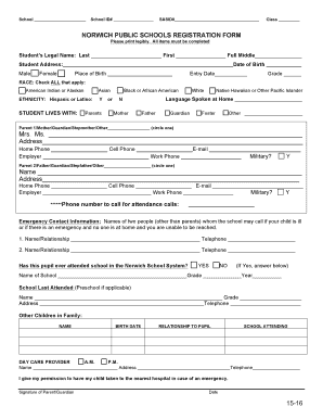 Norwich Public Schools Registration Form