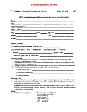 SHORT COURSE REGISTRATION FORM Croninger Hierarchical