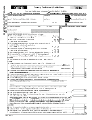 Arizona Form 140PTC Property Tax Refund Claim 2015