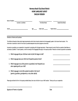 California Home Language Survey Form