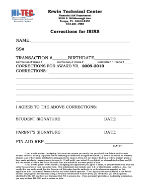 Financial Aid Correction Form